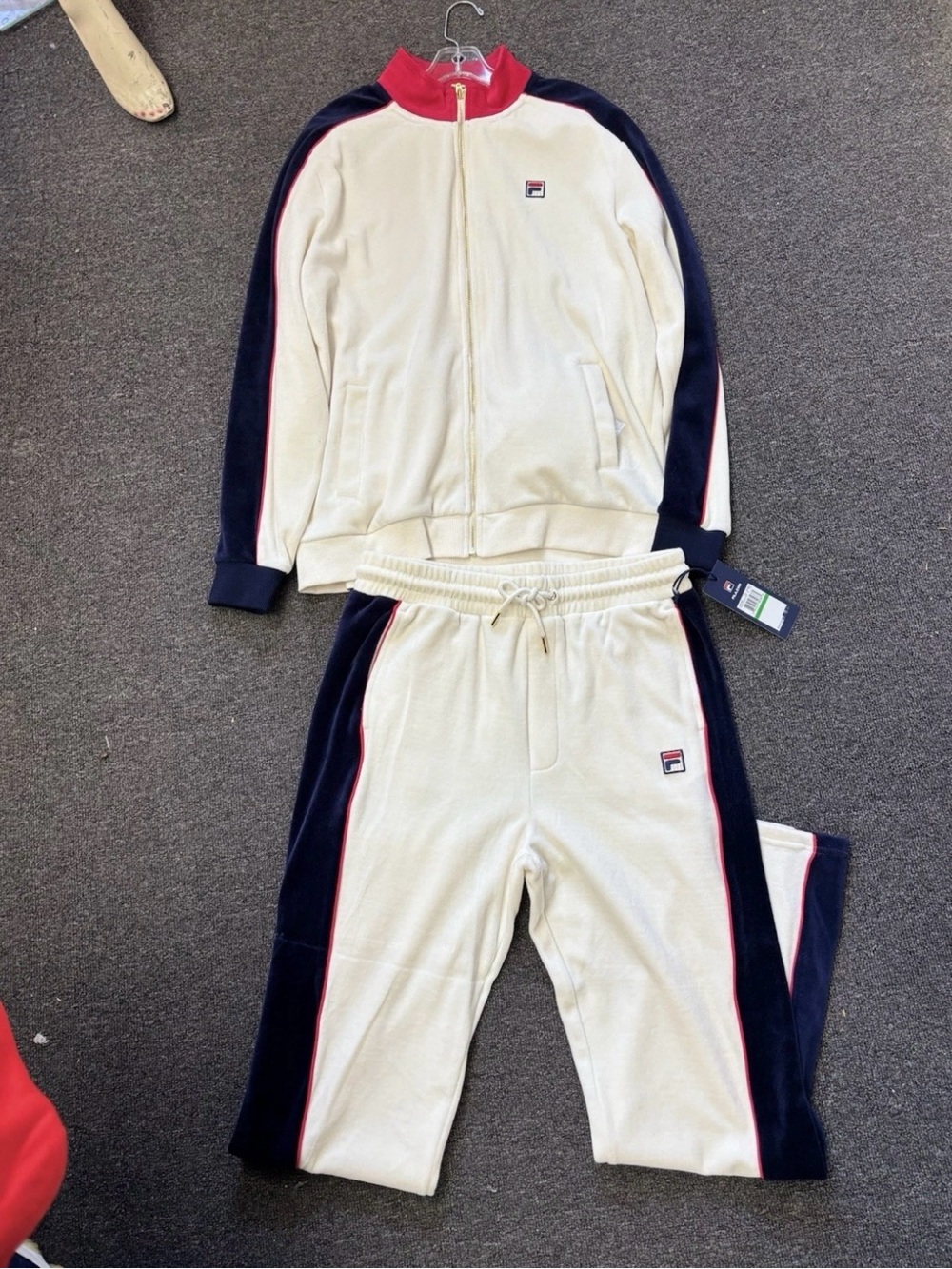 Vintage 90’s Fila Velour White, Navy & Red Tracksuit Brand NWT Size 2XL